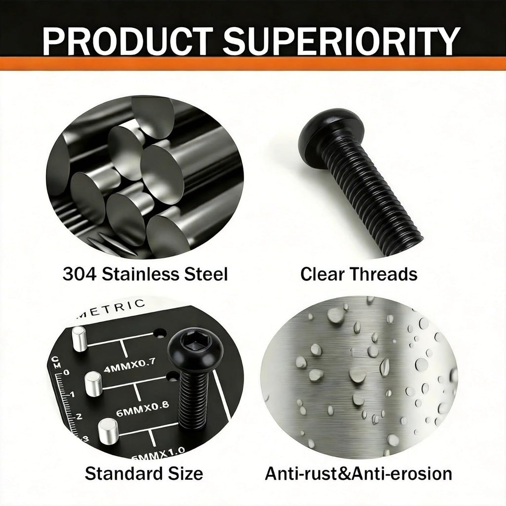 M5 x 20mm (50 Pack) Button Head Socket Cap Screws, Black Oxide 304 Stainless Steel 18-8, Fully Machine Thread