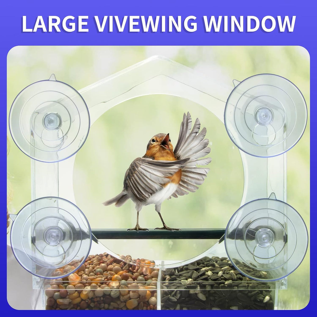Window Bird Feeder with 4 Extra-Strong Suction Cups-Clear Acrylic