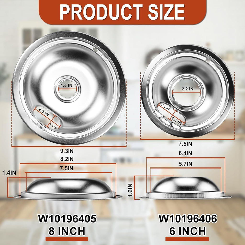 W10196405 W10196406 Electric Stove Burner Drip Pans & MP22YA Electric Range Burner Element Unit Set by Cenipar-Compatible with Whirl-pool Ken-more Ama-na Range Oven/Stove