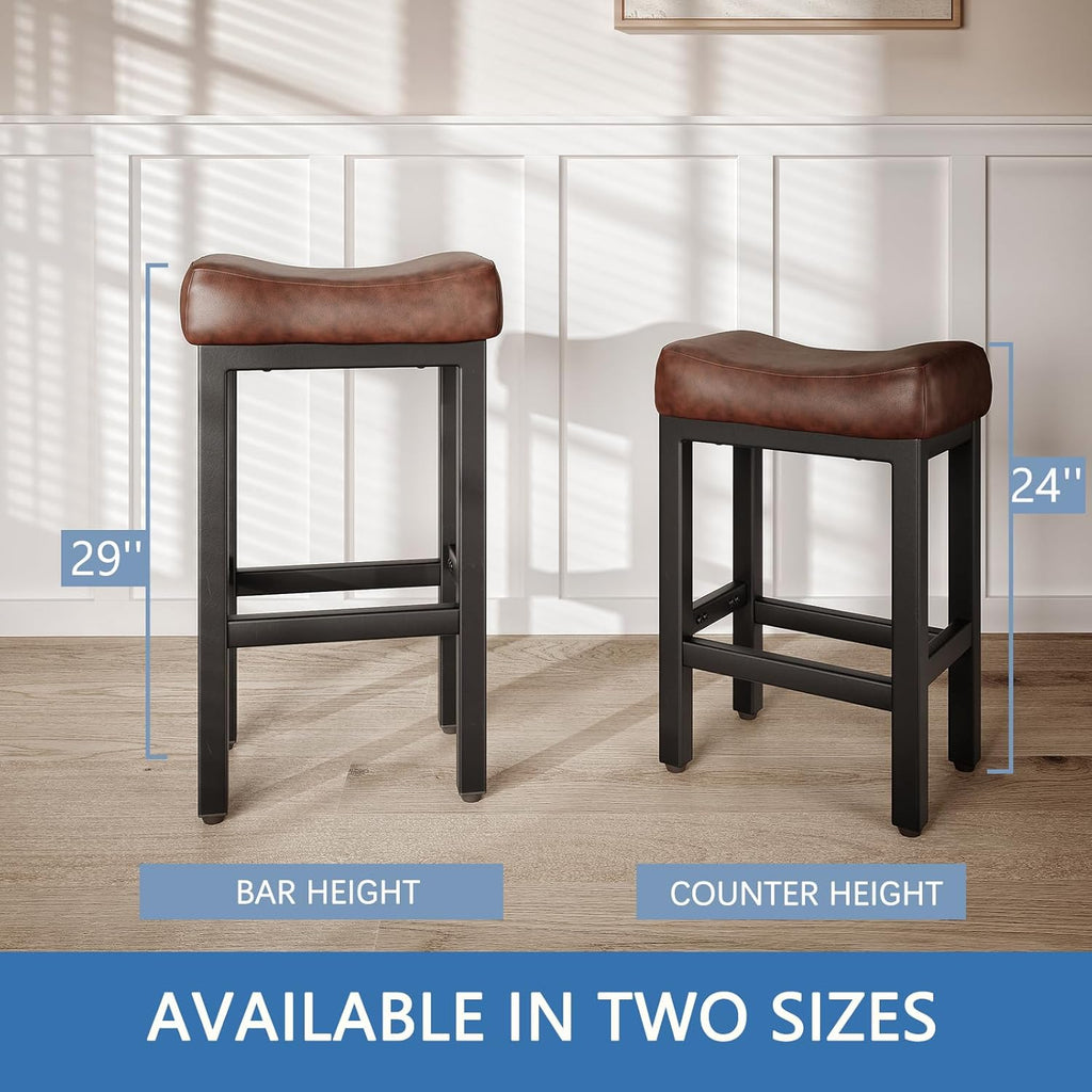 29 Inche Bonded Leather Counter Height Bar Stools Set of 2 Square
