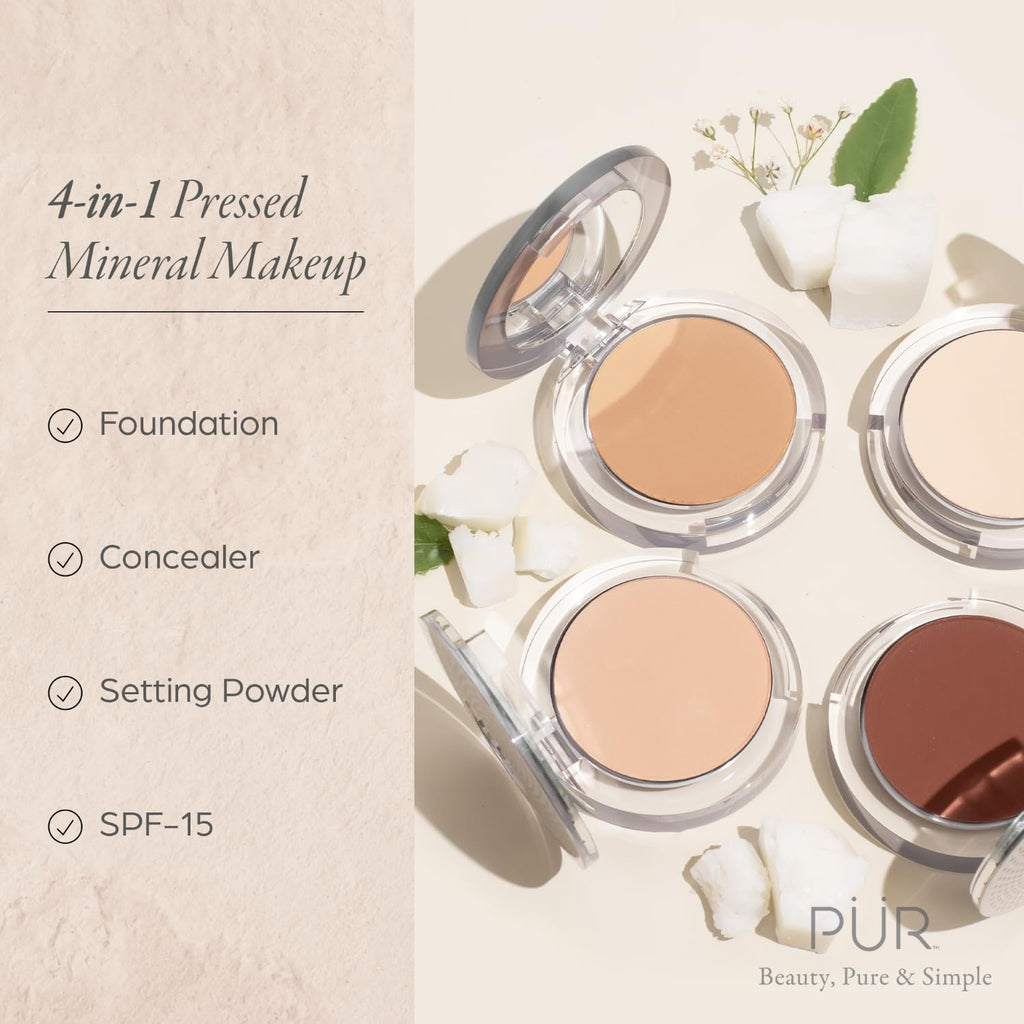 PÜR MINERALS 4-in-1 Pressed Mineral Makeup Powder Foundation with SPF 15 - Concealer & Finishing Compact Pressed