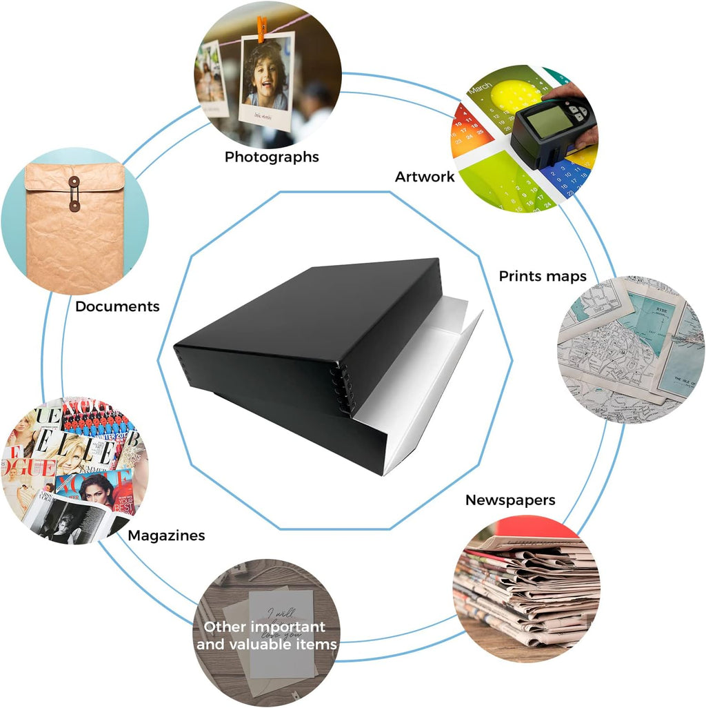 11x14 Black Museum Archival Storage Box, Drop Front, 11.75x15x3 in.