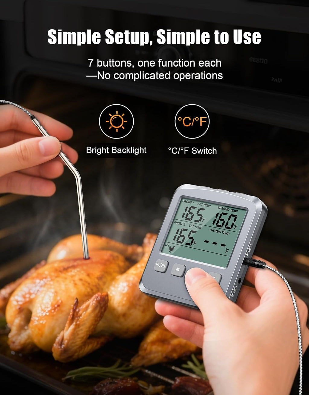 Dual Probe Meat Thermometer Digital for Cooking, Grilling & Smoking