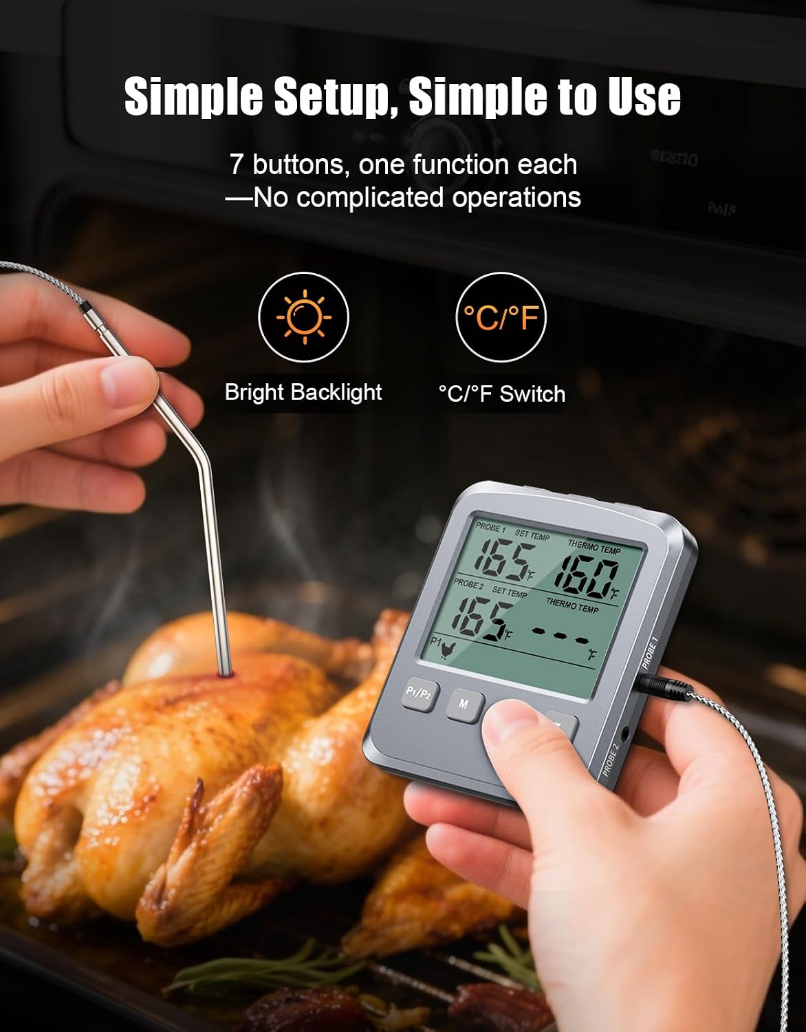 Dual Probe Meat Thermometer Digital for Cooking, Grilling & Smoking