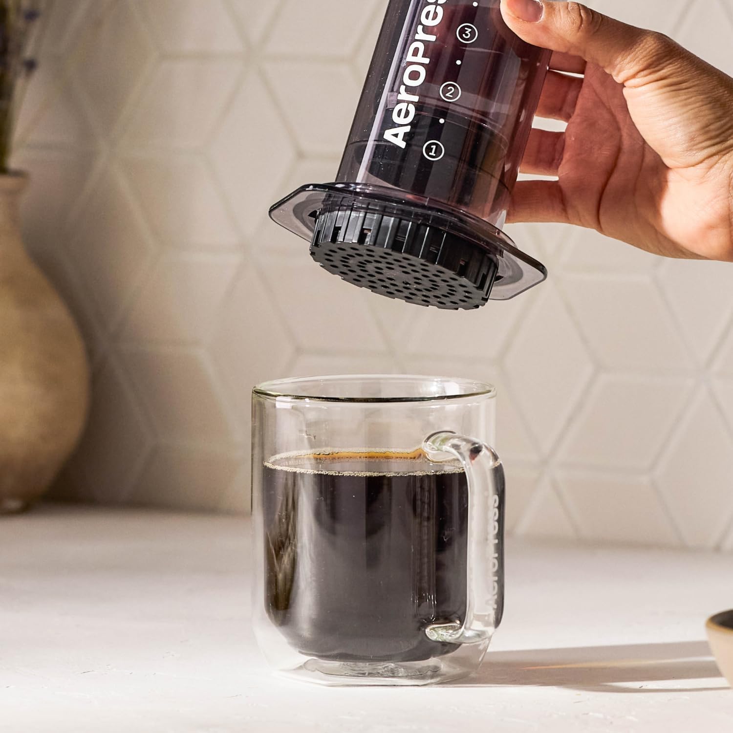 Clear Black Coffee Press - All-in-One French Press, Pour-Over & Espresso Style Manual Brewer, 2 Min Brew for Less