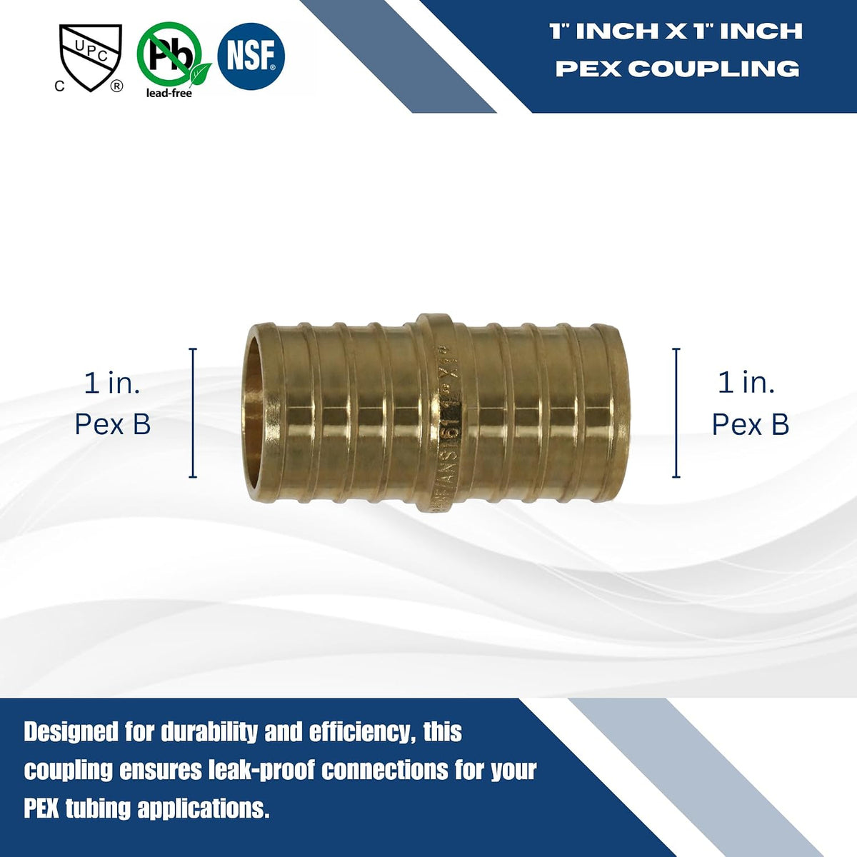 10 PIECES XFITTING 1" X 1" PEX COUPLINGS - BRASS CRIMP FITTINGS, BRASS, FULL PORT