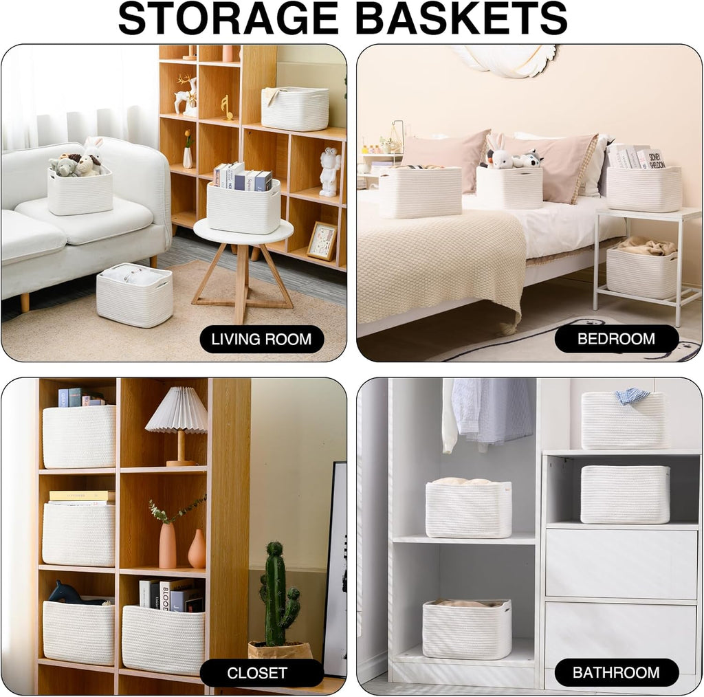 Storage Baskets for Organizing, Woven Basket for Storage, Storage Baskets Bin for Shelves, Cotton Rope Basket with