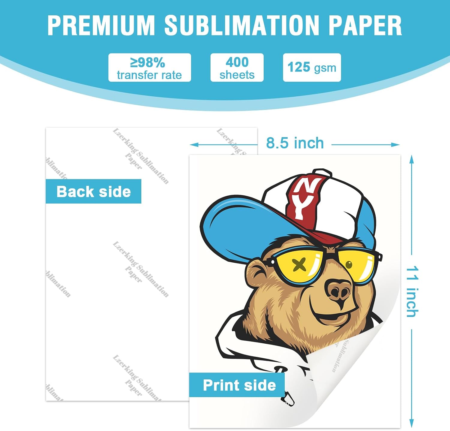 Sublimation Paper 8.5x11 Inch 125gsm 400 Sheets | Heat Transfer Paper for Inkjet Printers - Ideal for Various