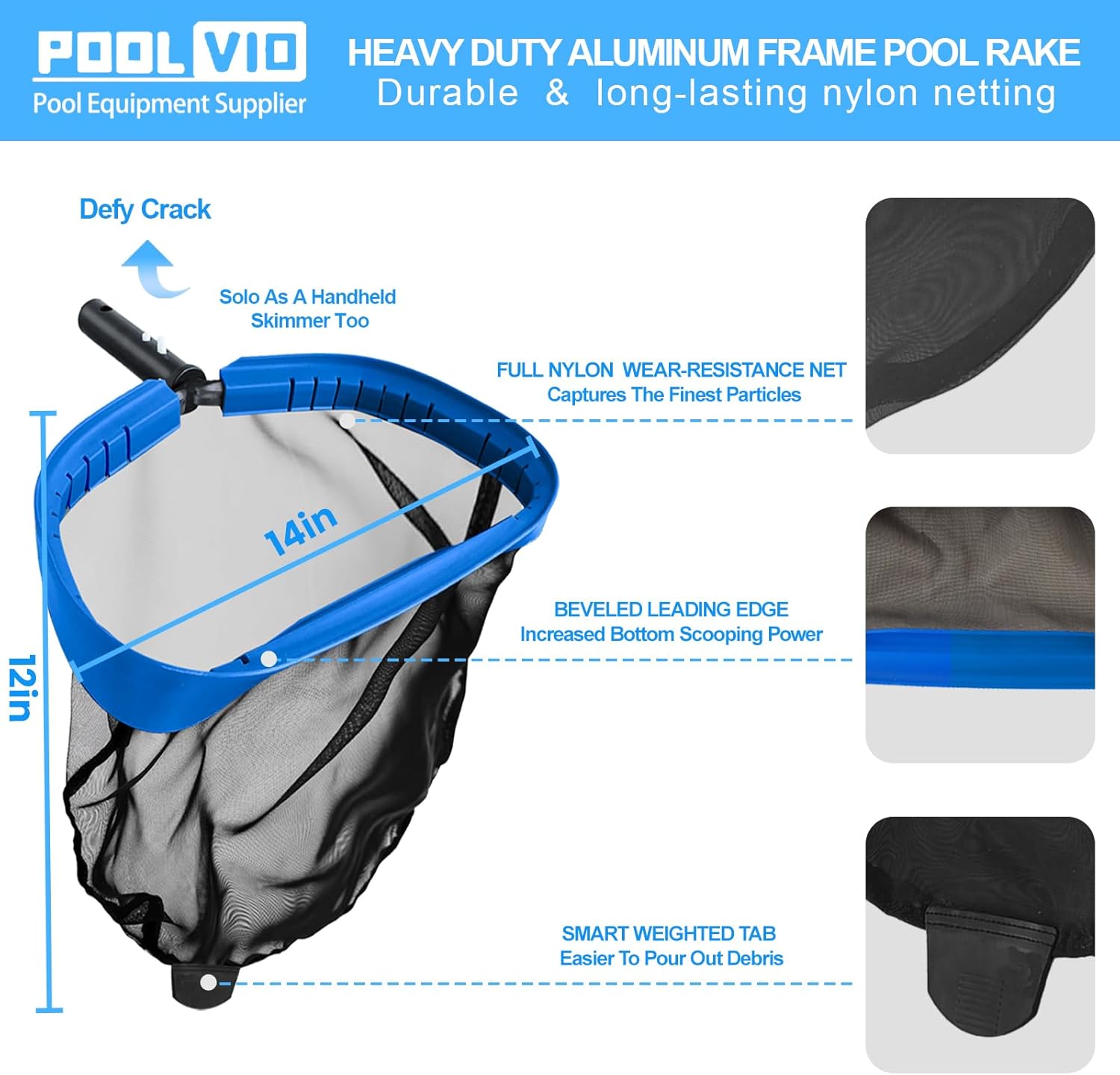 Pool Cleaning Kit with Spa Jet Vacuum Cleaner, 8-Foot Pole, Leaf Rake Net & Round Brush for Inflatable and