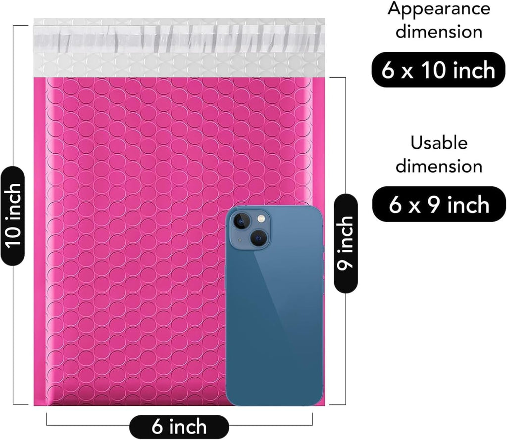 Bubble Mailers 6x10" 100 Pack Pink Thick Padded Envelopes