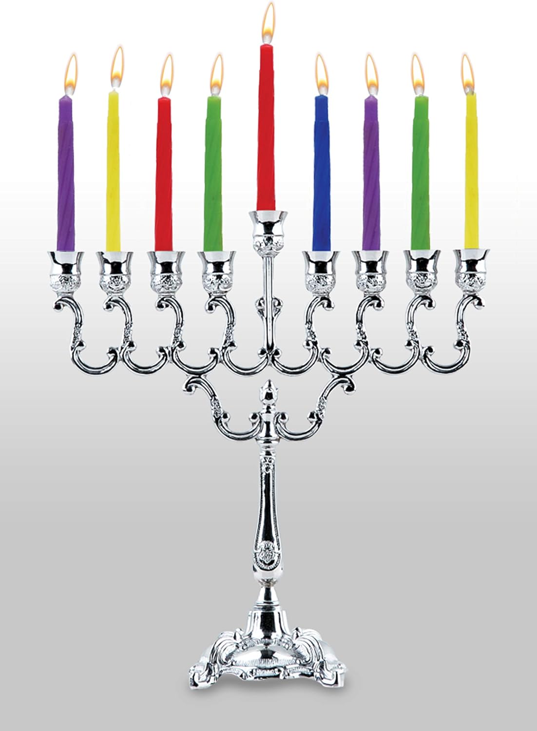 Hanukkah Menorah Candles Dreidels, Chanukah Guide Complete Set - Metal, Standard Version