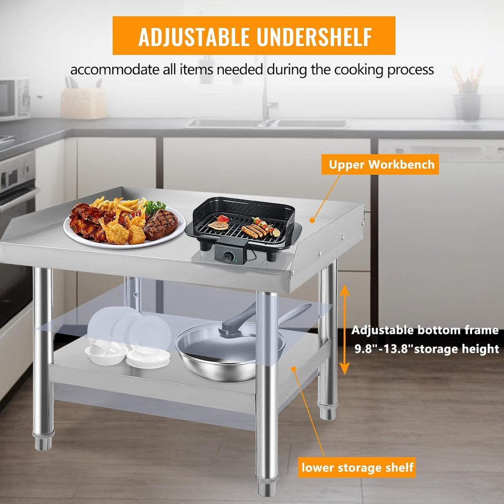 Stainless Steel Equipment Stand 24x24 Inch Heavy Duty Commercial Grill Table with Adjustable Undershelf NSF Certified
