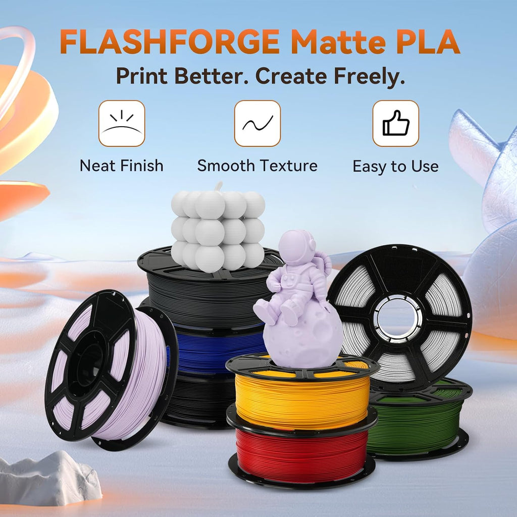 PLA Filament 1.75mm +/- 0.02mm, Matte Black 3D Printer Filament 1kg (2.2lbs) Spool, Excellent Printing Performance