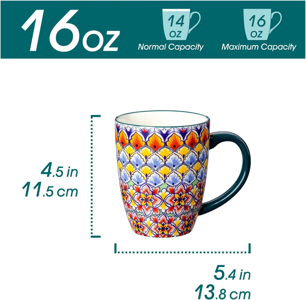 SIMI 16 oz Large Coffee Mugs Set of 6, Ceramic Cups with Handle