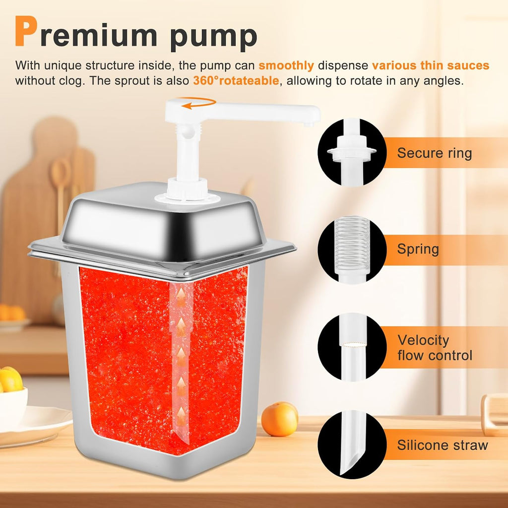 3.4Quart Sauce Pump Dispenser Stainless Steel Condiment Dispenser Pump Station Pump Dispenser for Syrup Ketchup