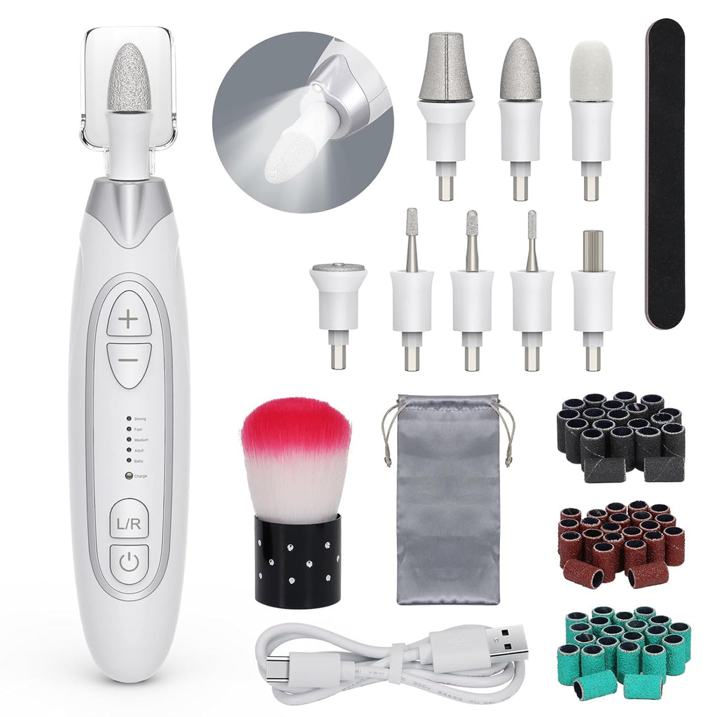 Electric Nail File, Manicure and Pedicure Kit 5 Speeds & LED Light