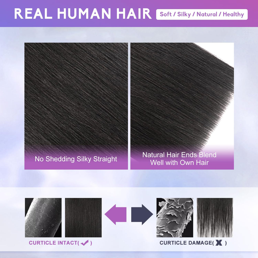 Clip in Hair Extensions Real Human Hair, 18 Inch 100g/3.6oz, 1B Natural Black, Invisible Seamless Straight Remy Human