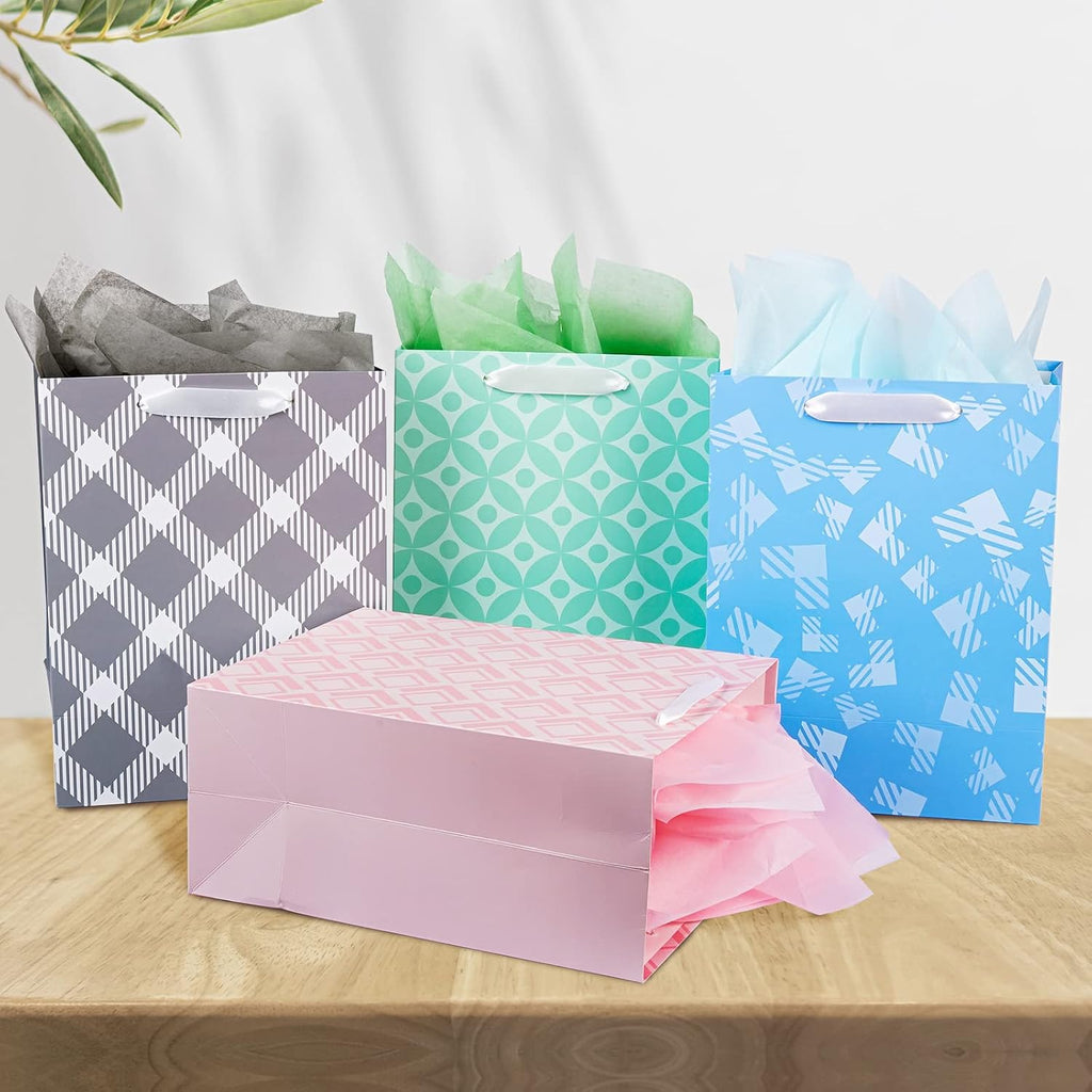 12 Pack Gift Bags Assorted Sizes and Designs with Tissue Paper