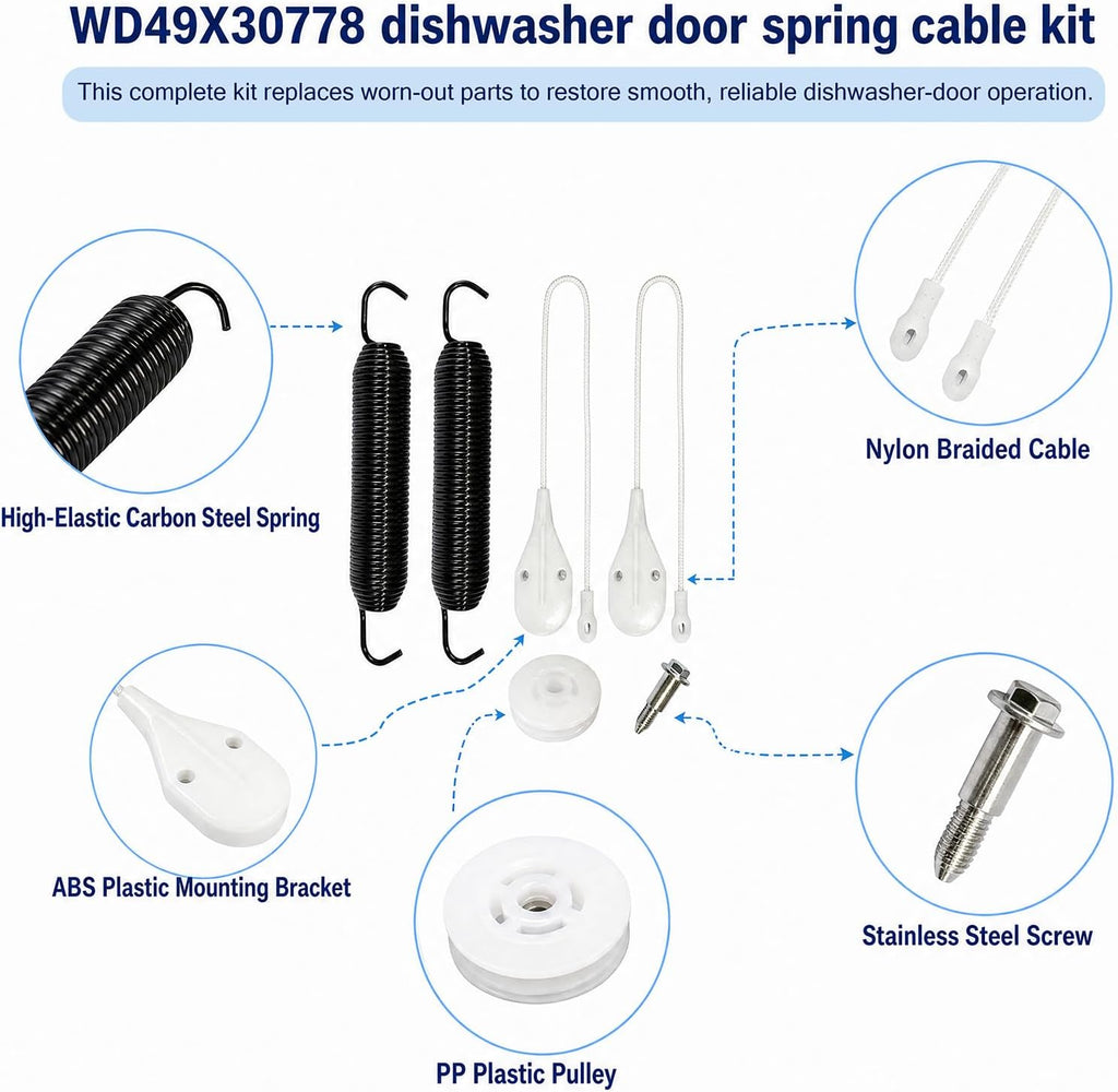 WD49X30778 Dishwasher Door Balance Cable and Spring Kit for GE Dishwashers