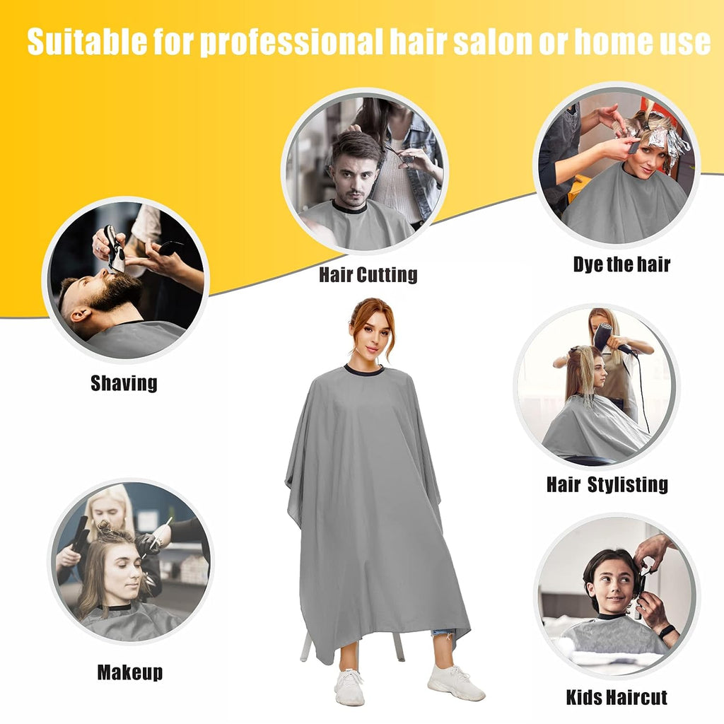 Hair Cutting Cape for Adults-Nylon Waterproof Large Salon Capes for Hair Stylit-Grey Barber Cape-with Adjustable Snap
