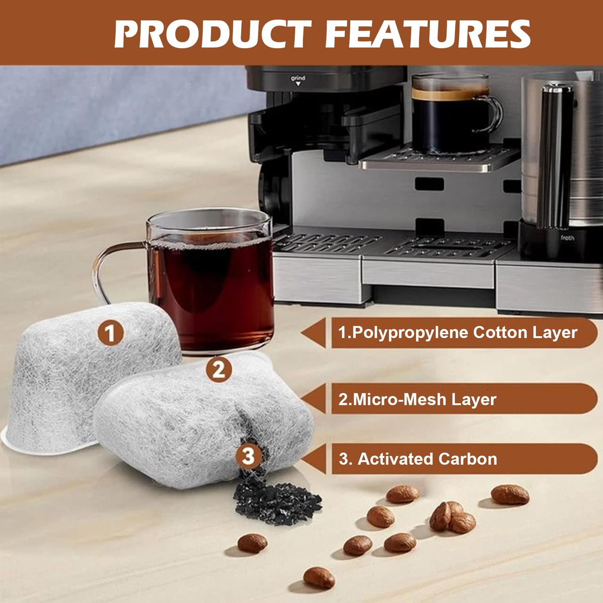 6 Pcs Coffee Filter Replacement & 1 Pc Water Filter Holder, 12 Pack Water Filter Cartridges for Coffee Machine