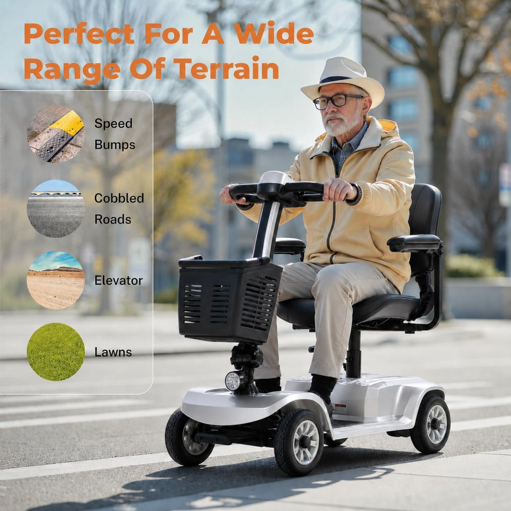 Electric Mobility Scooter for Adults & Seniors, Foldable 4-Wheel Mobility Scooter with LED Headlight & Basket
