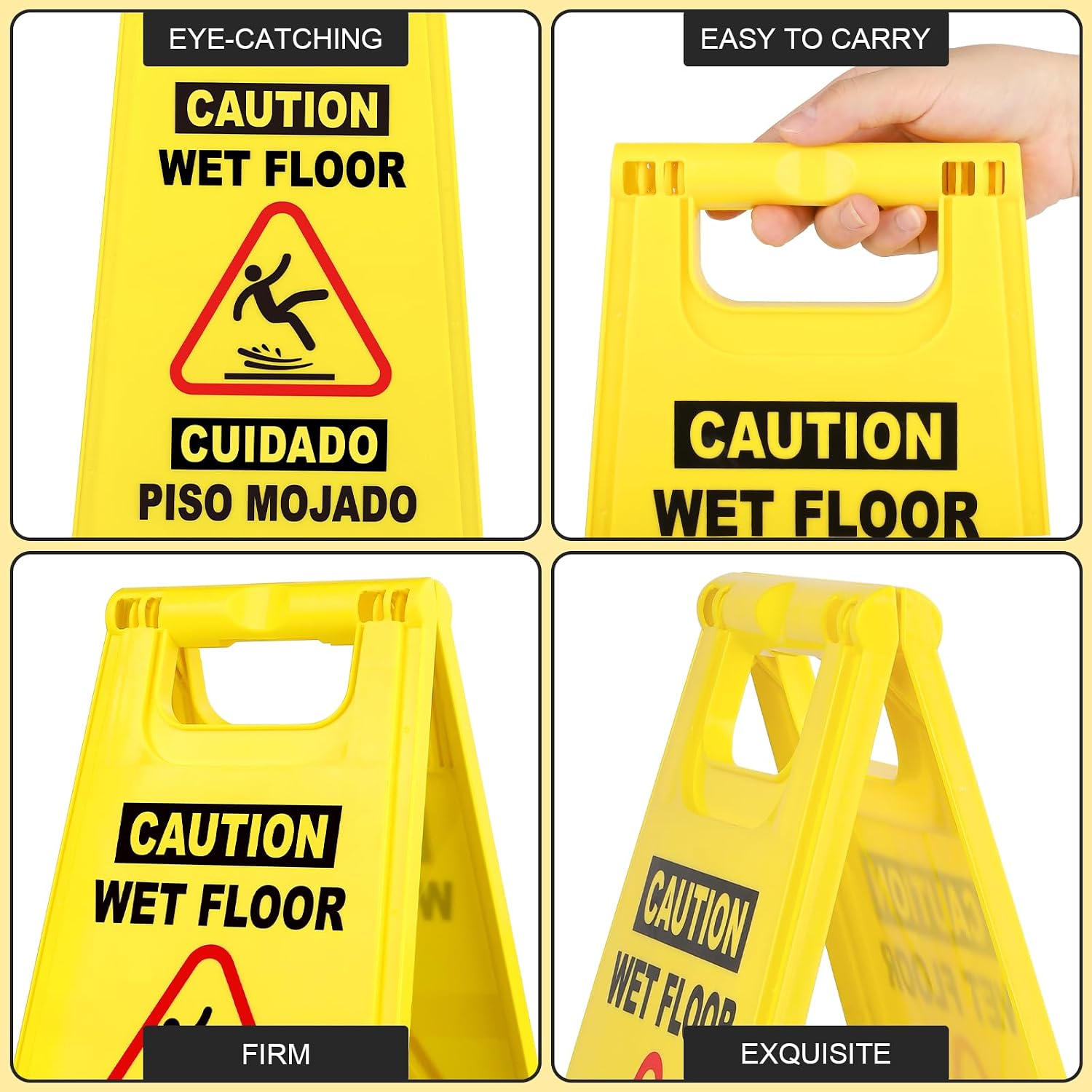 1 Pack 17.5 IN Caution Wet Floor Sign Bilingual Foldable Safety Sign | Safety Warning Signs Wet Floor Sign Commercial