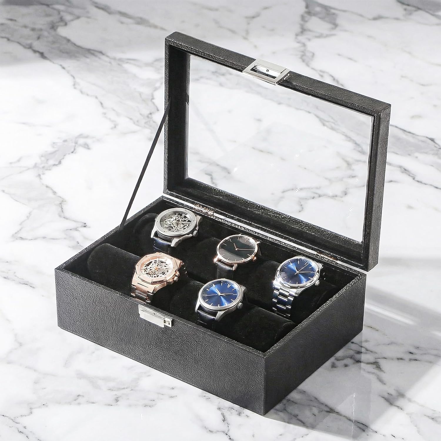 Bracelet Display Holder with Rods for Bangles Watches, Jewelry Organizer Box Storage Case with Clear Lid (Black)