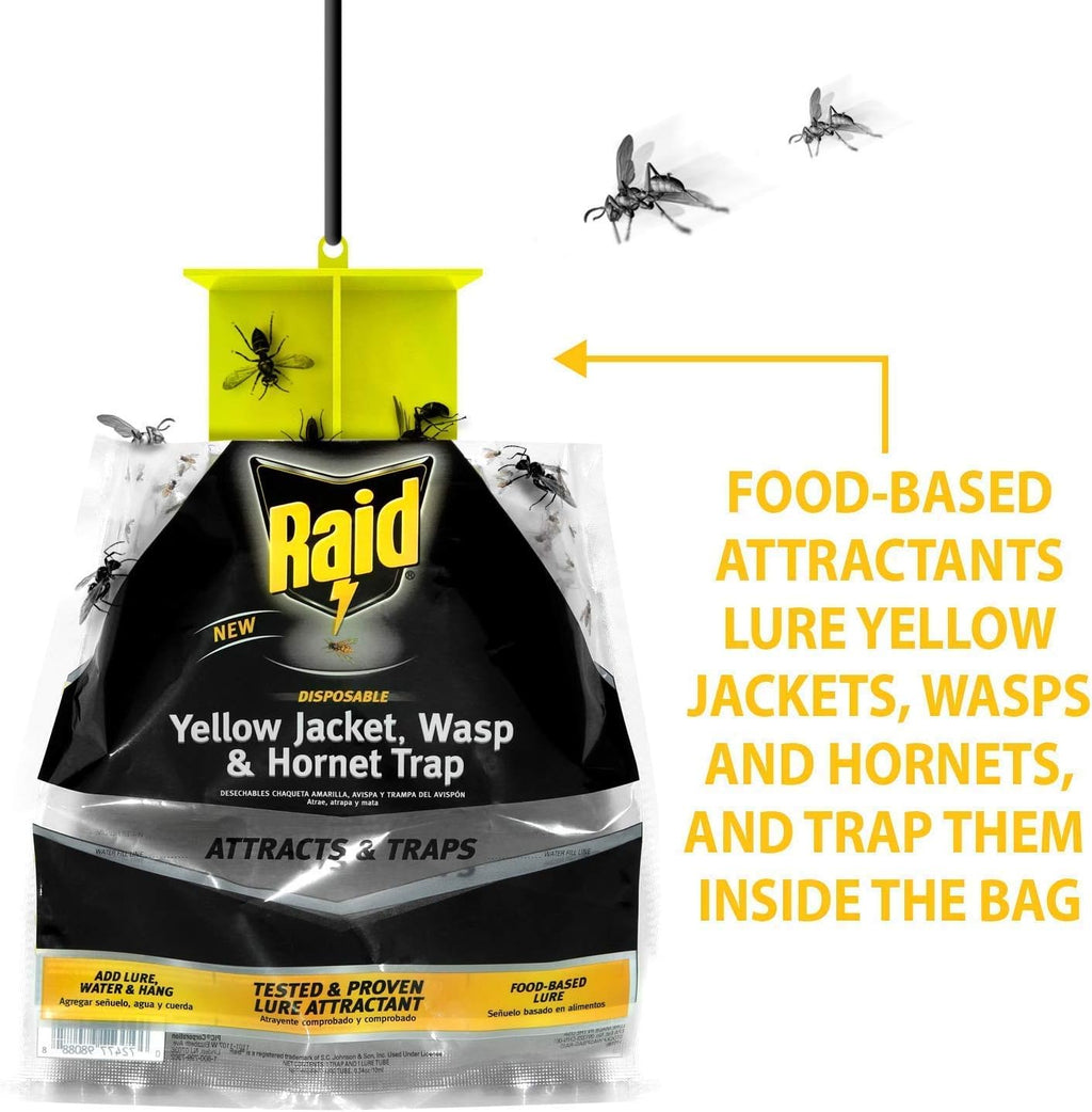 Yellow Jacket, Wasp & Hornet Trap, 3 Pack, Disposable, Convenient, Hanging Fly Trap Bags with Food-Based Lure