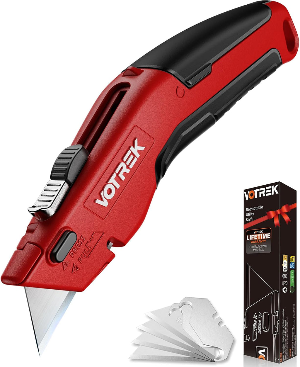 Box Cutter Utility Knife, [2-in-1] Retractable Box Cutter, Safety Heavy Duty Sharp Razor Knife for Home & Warehouse