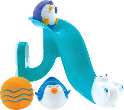 Penguin Slide Bath Toy Play Set with 4 Bath Squirters - Baby Bath Toys for Boys and Girls 12+ Months - Suction Cup