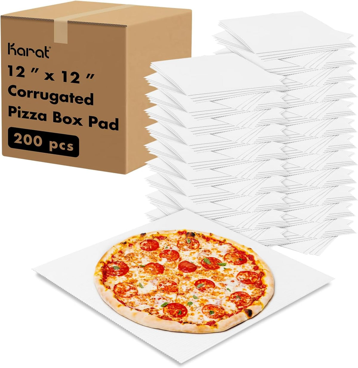 12 x 12 in Corrugated Pizza Pads, White Pizza Box Liners, 200ct