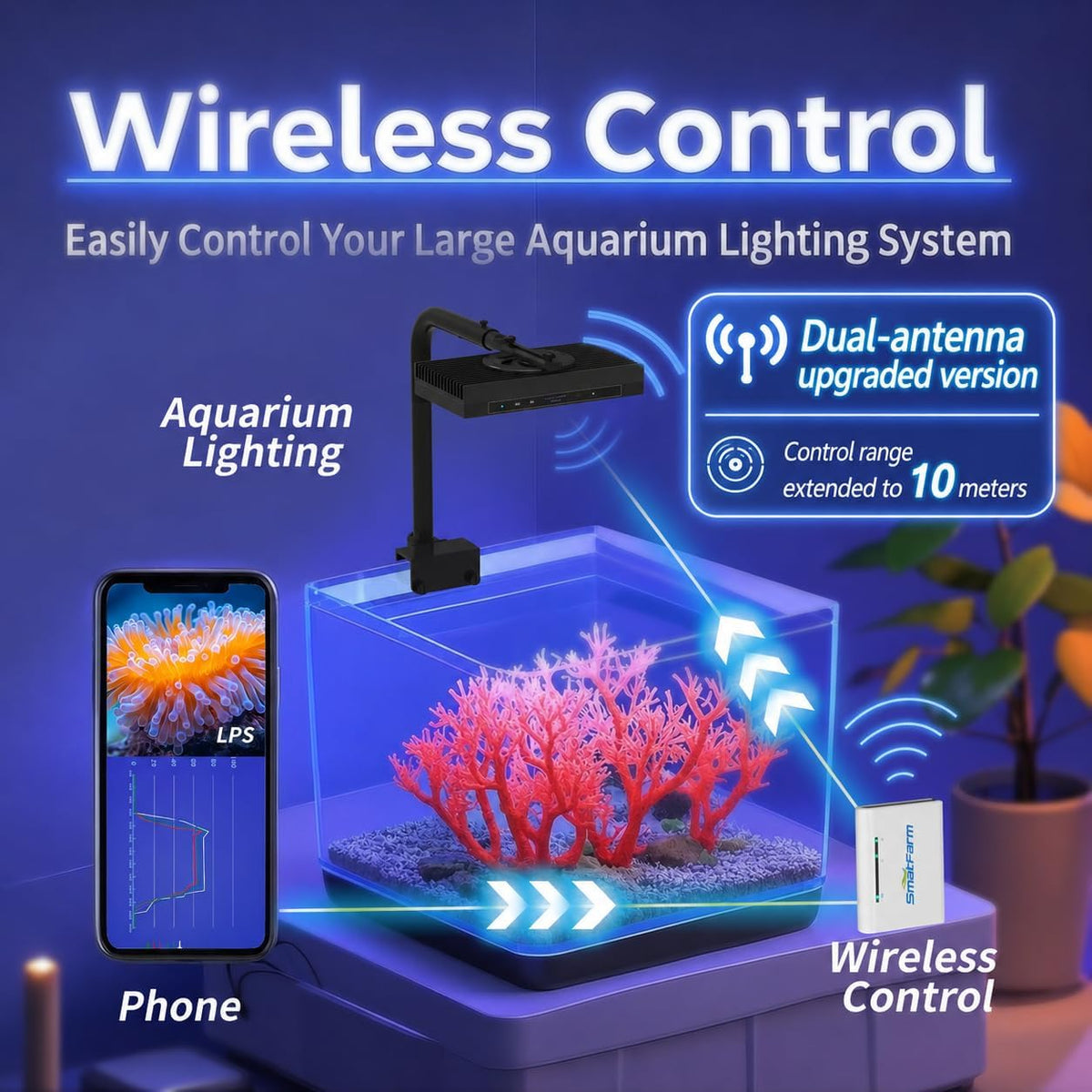 Aquarium Light APP Controlled 2nd Gen Coral Light with Lightning Simulation, New Coral Adaptation Mode, Light