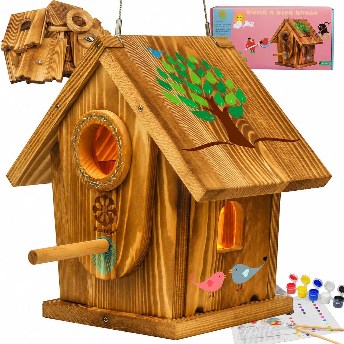 Bird House Kit for Kids & Adults, DIY Cedar Birdhouse with Paint
