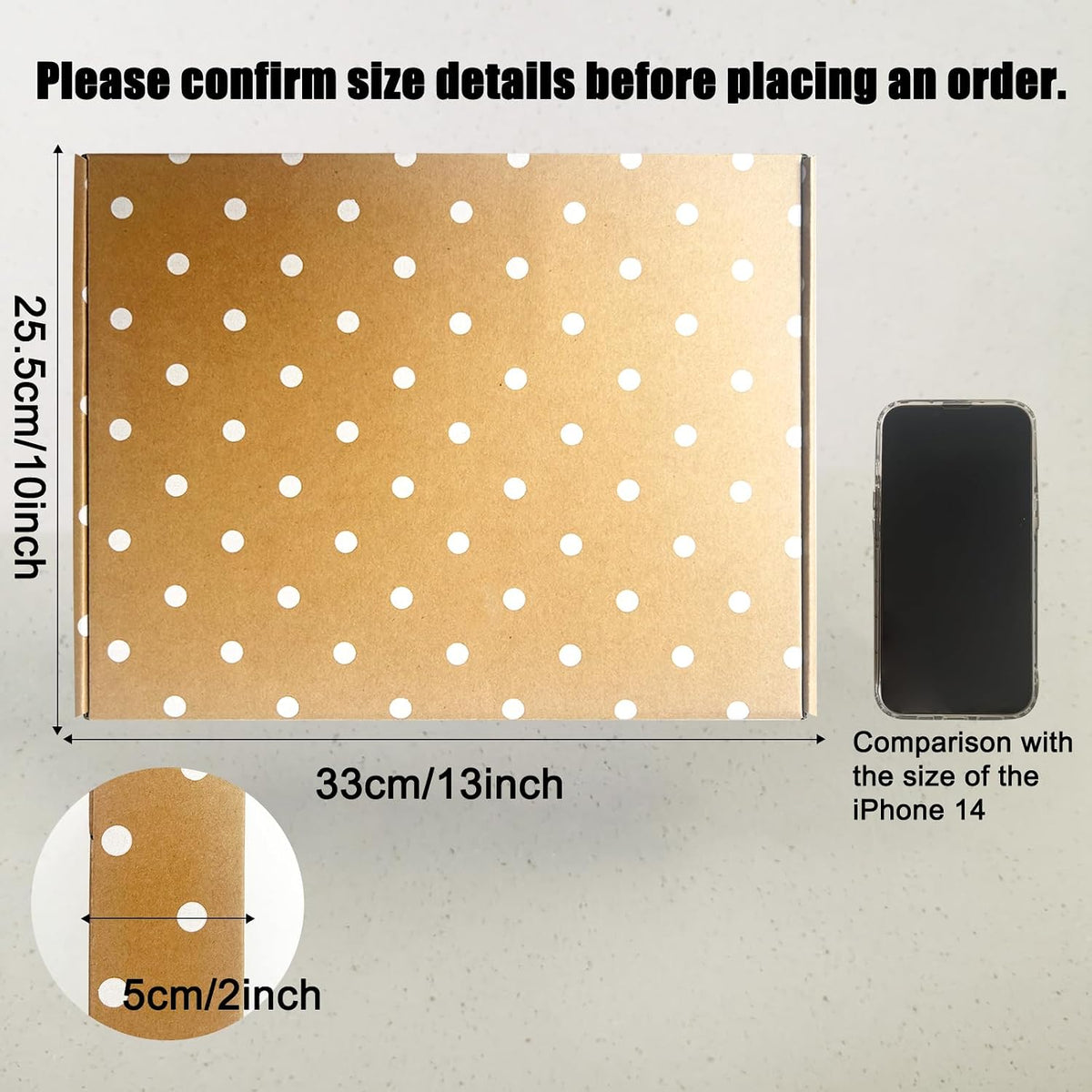 13" x 10" x 2" Shipping Boxes 25 Pack, Brown Corrugated Mailer Boxes, Kraft Cardboard Box White Polka Dot Printed