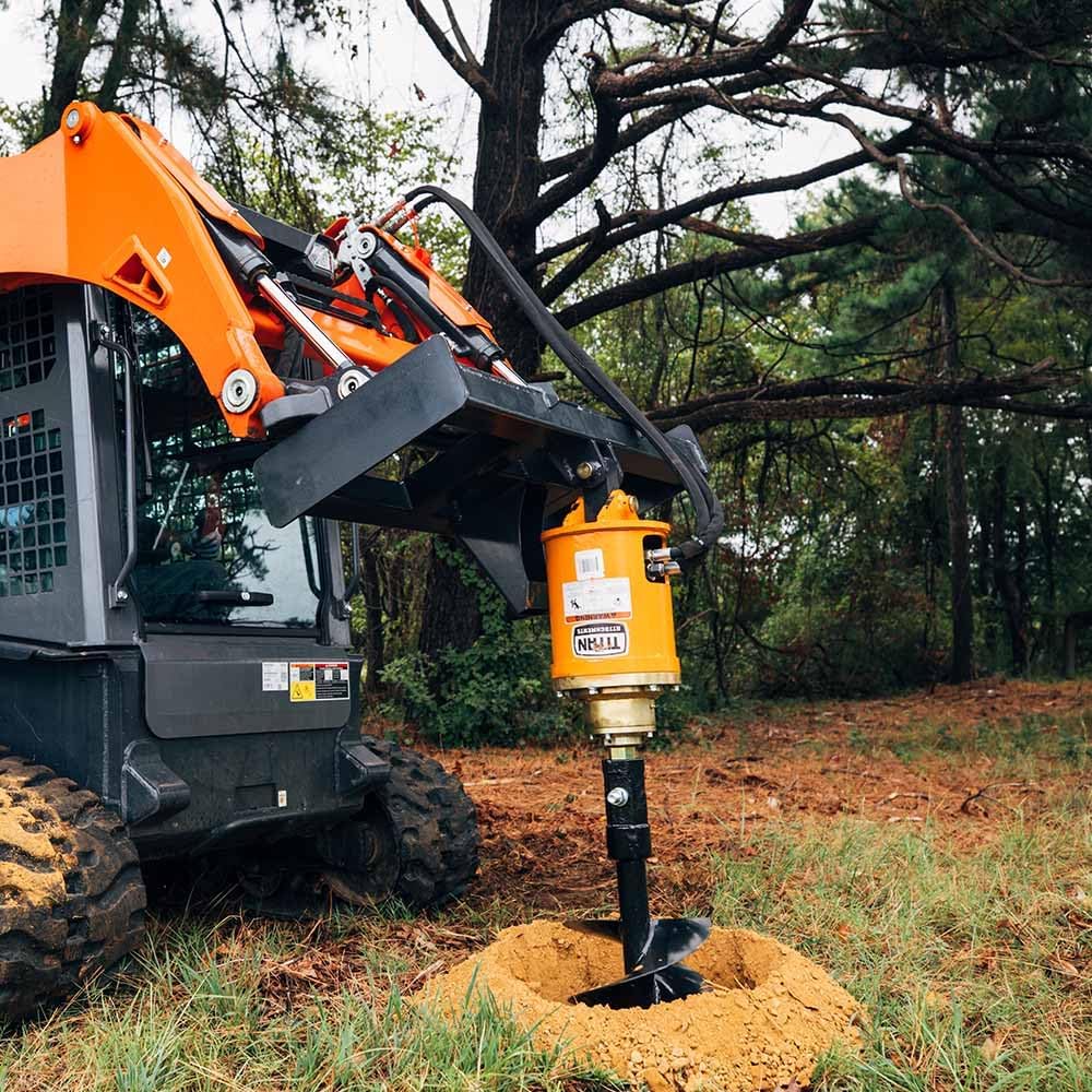 Skid Steer Hydraulic Auger Attachment, Post Hole Digger Fits 2" Hex Auger Bits, Pivoting Auger Head for Precise