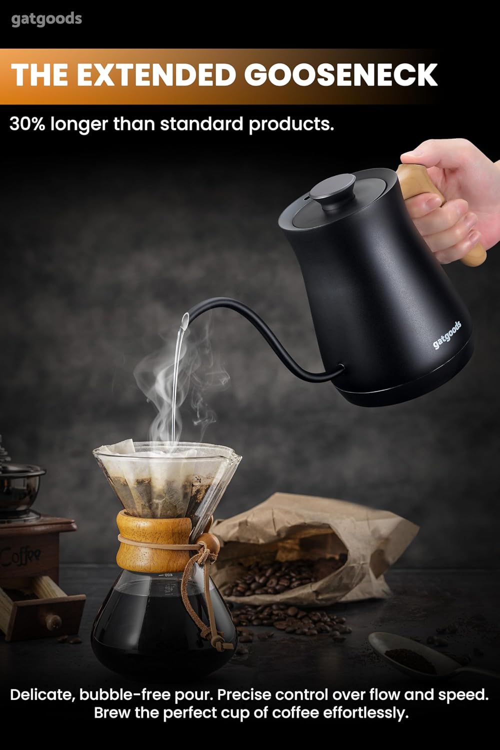 Electric Gooseneck Kettle – Precise Temperature Control, 1200W Fast Boil, Keep Warm Feature, Ideal for Pour-Over