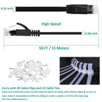 Ethernet Cable 50 ft, Cat 6 LAN Cable Ethernet Cord, Slim Long Flat Computer Internet Patch Cord Wire with Clips &