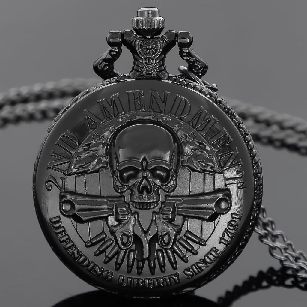 Vintage Pocket Watch Engraved Cowboy Skull Wolf 3D Pattern Arabic Numerals Quartz Pocket Watch with Chain Best Gifts