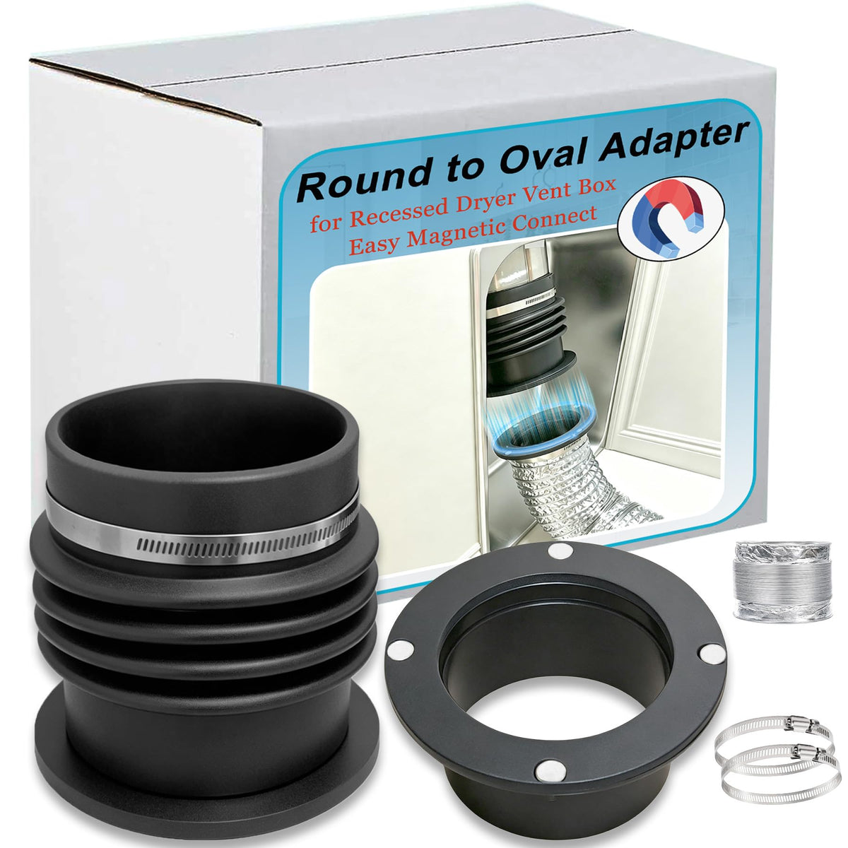 JPFLAEYX Round to Oval Adapter Magnetic Connect for Recessed Dryer Vent Box