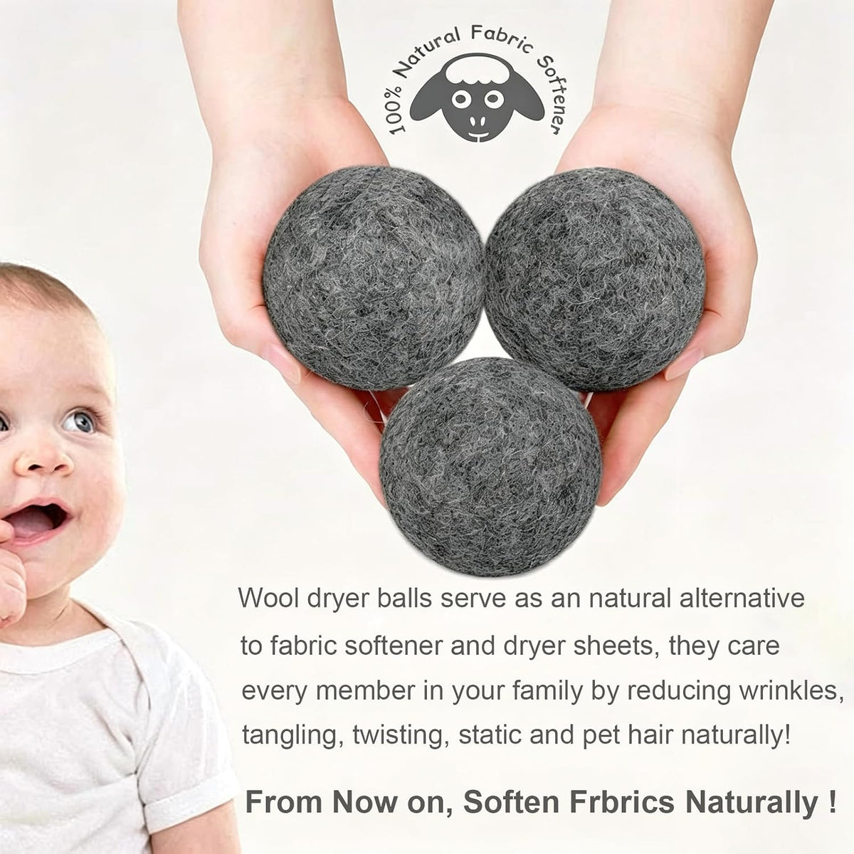 Wool Dryer Balls XL 6-Pack, 100% New Zealand Wool Handmade