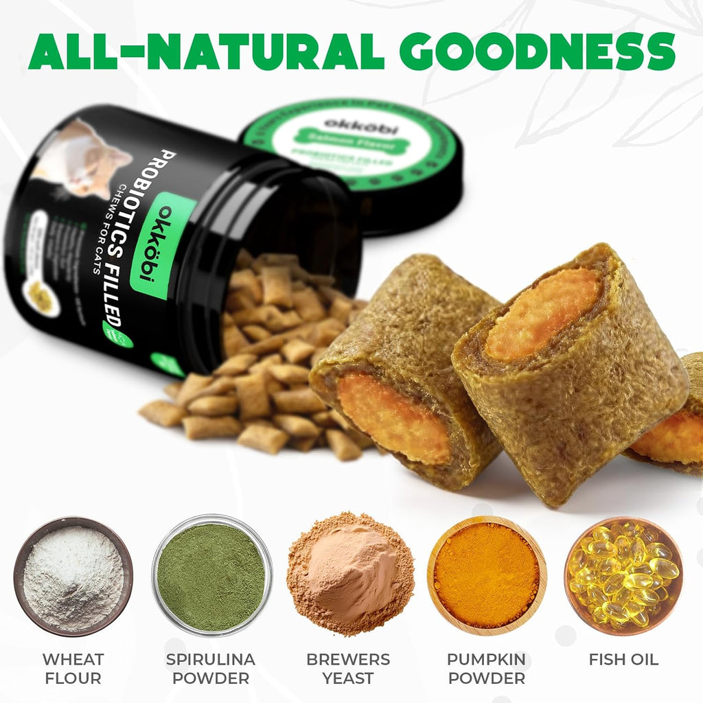 Probiotic Chews for Cats 500 Count, Crunchy, Creamy, Gut Health, Salmon