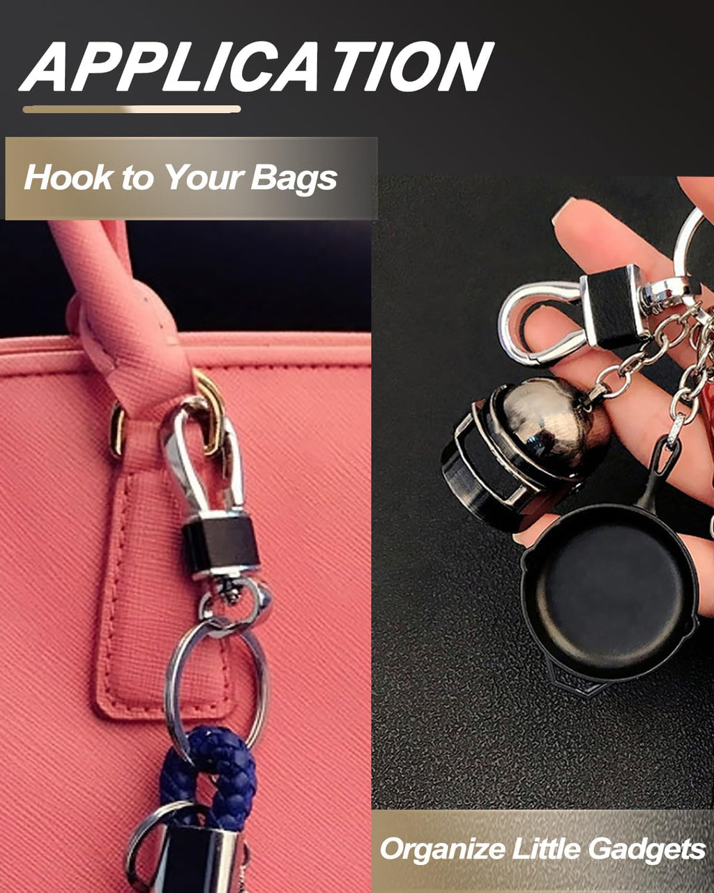 4 Pack Metal Carabiner Keychain Key Clip Hook, 4 Key Rings Car Key Chain Clips Ring Holder Organizer for Men and