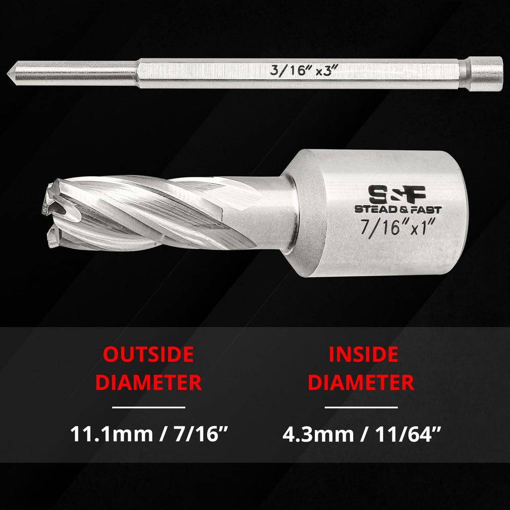 S&F STEAD & FAST Annular Cutter Set 4 Pcs, 7/16" x 1" DOC, Mag Drill Bits