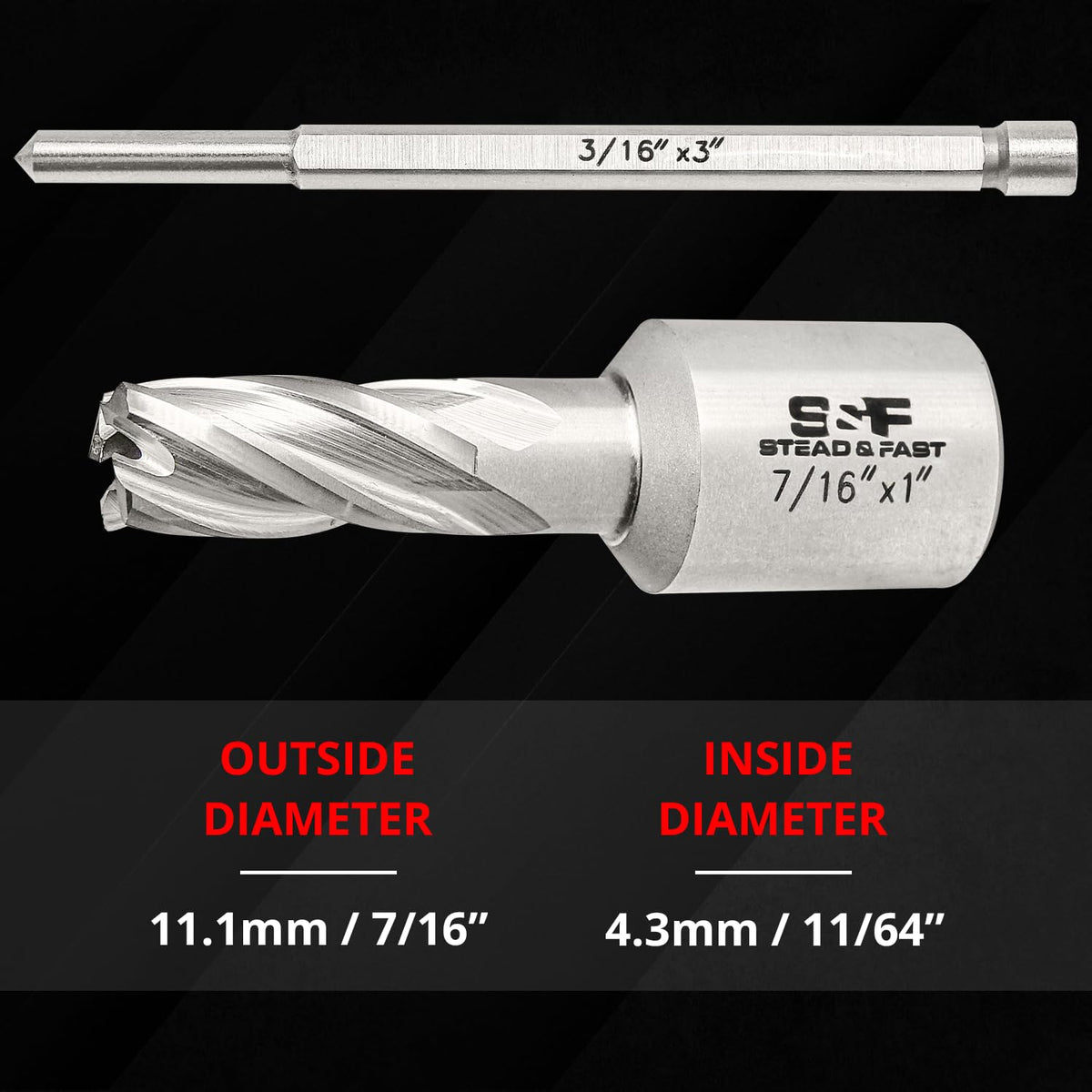 S&F STEAD & FAST Annular Cutter Set 4 Pcs, 7/16" x 1" DOC, Mag Drill Bits