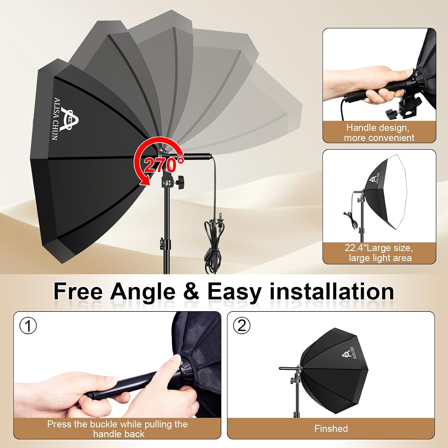 Softbox Photography Lighting Kit,22"X22" Soft Box Lighting Set with Double 85W 3000-7500K LED Bulbs，Photo Studio