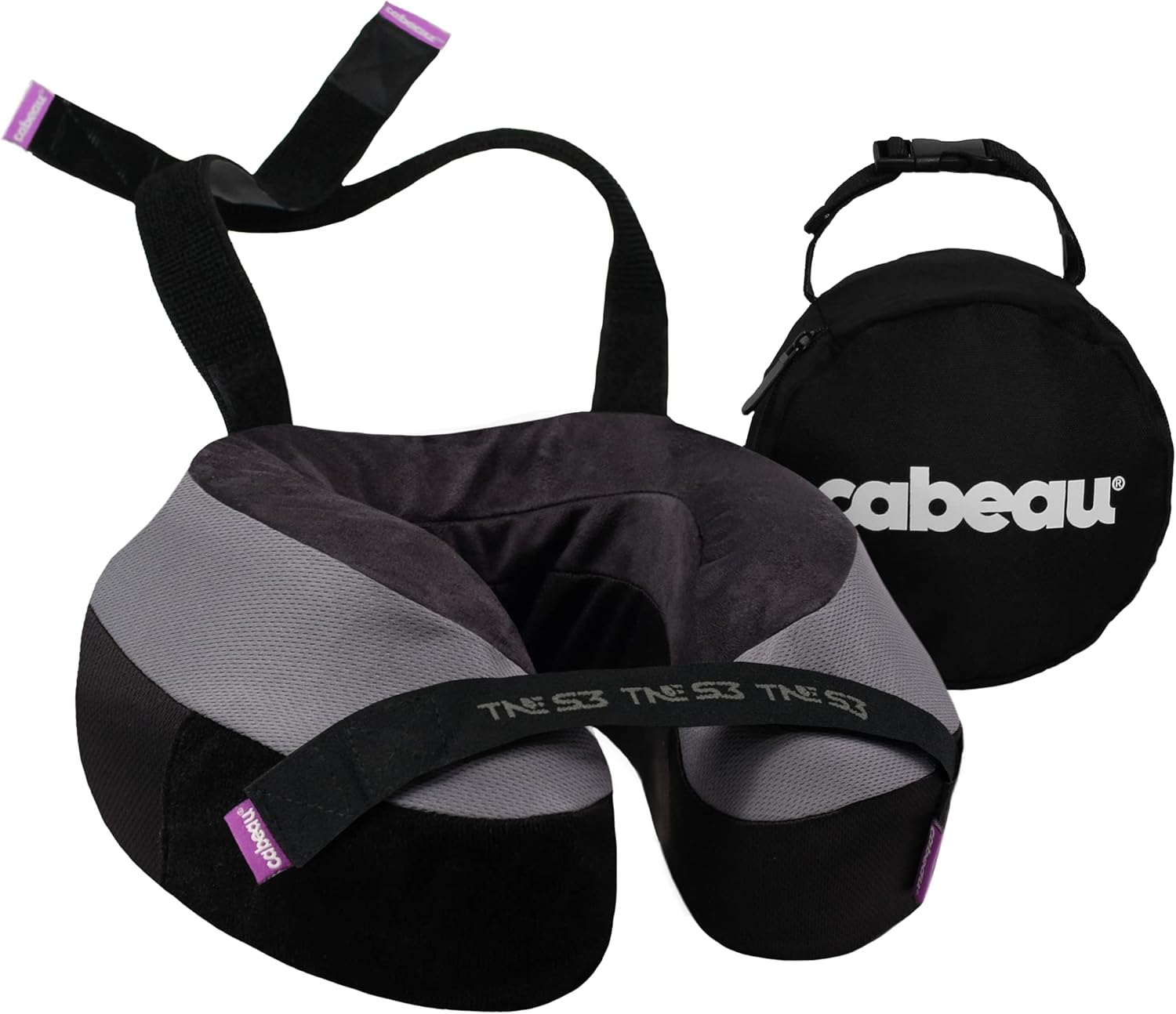 TNE S3 Travel Neck Pillow, Berlin Grey | Memory Foam, Attachment Straps, 360-Degree Support