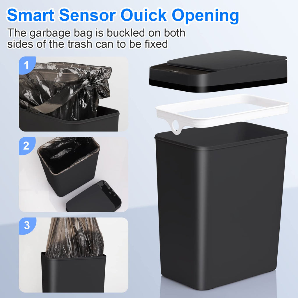 Bathroom Touchless Trash Can 2.2 Gallon Smart Automatic Motion Sensor Rubbish Can with Lid Electric Narrow Small