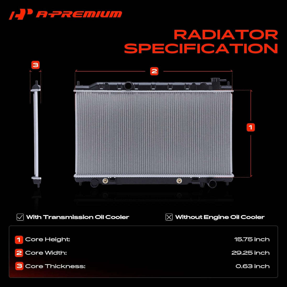 A-Premium Engine Coolant Radiator Assembly with Transmission Oil Cooler