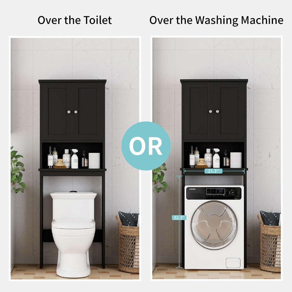 Over the Toilet Storage Cabinet, Bathroom Shelf Organizer with Anti-Tip Device Small Freestanding Space Saver with